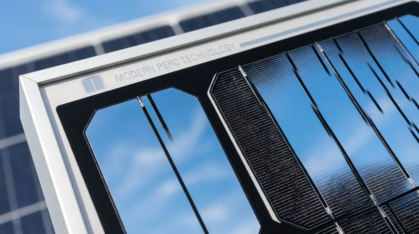 Close-up of Modern Mono PERC Solar Cell Technology